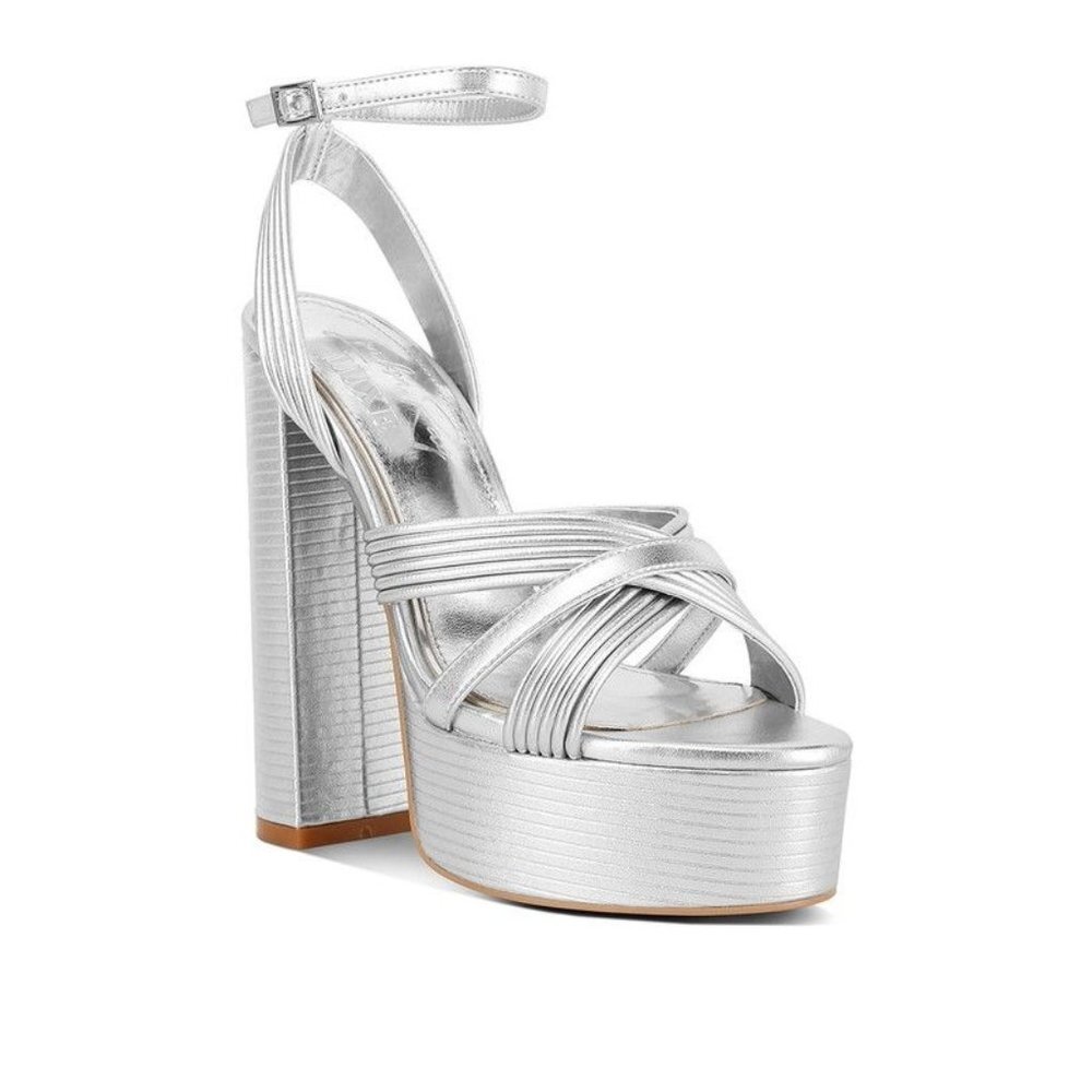 Splendid Cross Strap High Heeled Sandals - Silver
